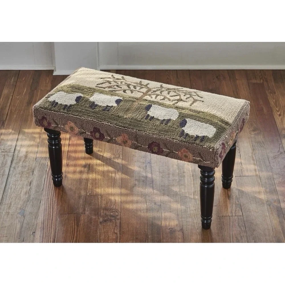 New Primitive Early American Style WILLOW TREE SHEEP HOOKED BENCH STOOL